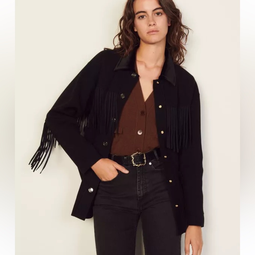 Sandro Long Fringed Coatigan